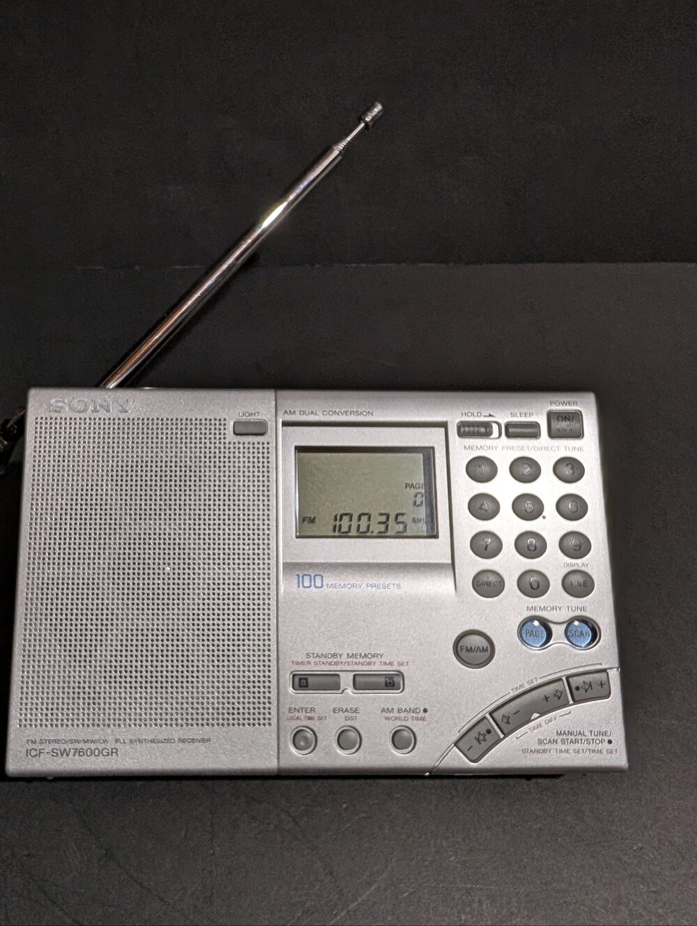 Sony ICF-SW7600GR FM Stereo/ SW/ MW/ LW/ PLL Synthesized Receiver Portable Radio